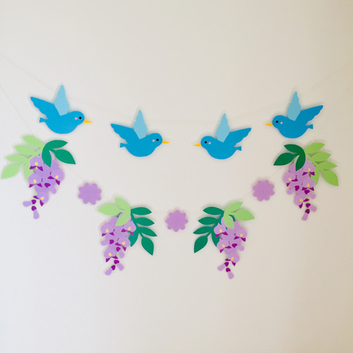 藤の花 青い鳥 ガーランド（マットラミネート済）壁面 立体・オブジェ