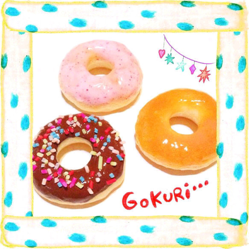 用途選べる！ ツヤツヤ可愛い ミニチュアドーナツ3点セット マグネット  