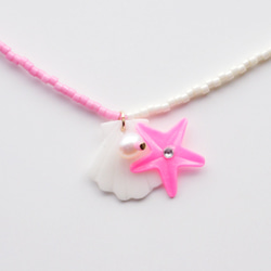 SHELL BEADS NECKLACE WHITE/VIVID PINK 1枚目の画像