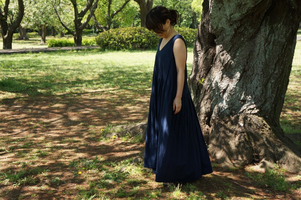 Navy　タックワンピース　同素材エコバッグ付