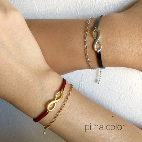 イタリアンレザー ペアブレスレット インフィニティ ブレスレット pi