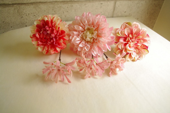 ピンクダリア和装用花飾り【014】 3枚目の画像
