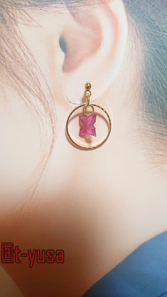 〔Flower‐Gem〕Flower‐Gemシンプルイヤリング（pink） 2枚目の画像