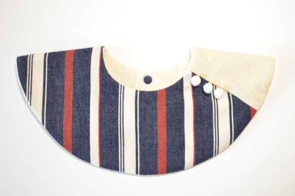 baby bib pompon 360° stripes navy 2枚目の画像