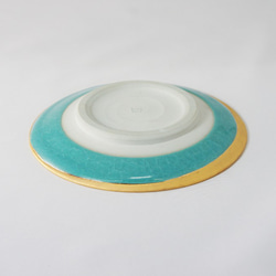 菓子皿（銘々皿）　亀甲貫入釉　ブルー×金彩　サイズL 4枚目の画像