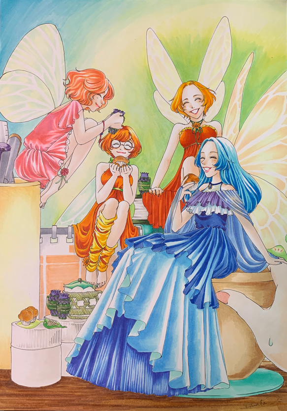 ○瞳の中の妖精たち　　絵画原画 妖精たちのお茶会」原画販売 イラスト kanata 通販 9792225｜Creema