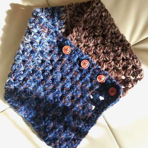 ボタン留め 手編みスヌード カラー（襟）風にも使えます ユニセックス