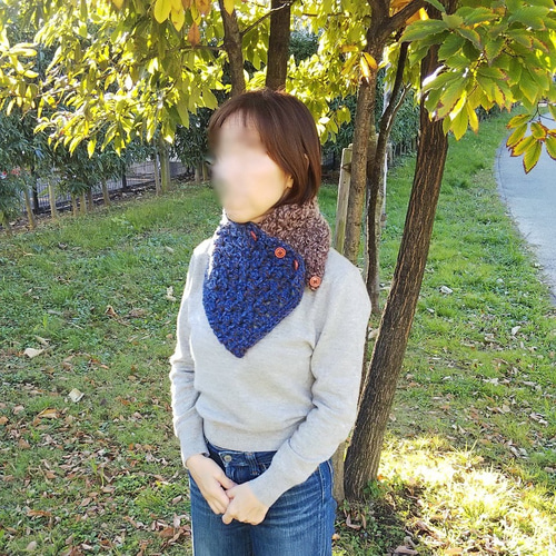 ボタン留め 手編みスヌード カラー（襟）風にも使えます ユニセックス