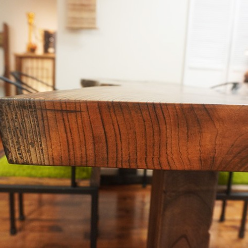 ダメージケヤキ欅一枚板ダイニングテーブル】リビングテーブル 古材