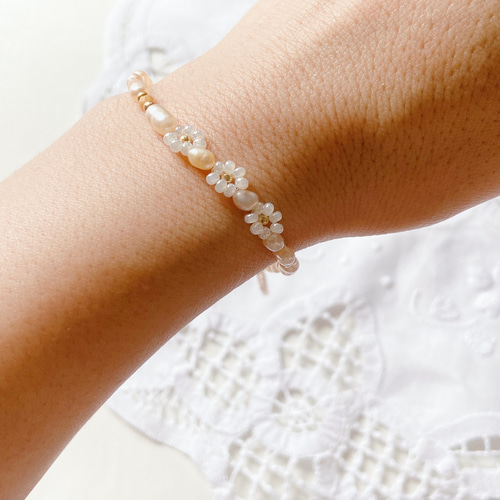 sale▶︎淡水パールとピンクゴールド◇オトナビーズアクセサリー