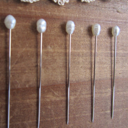 天然バロック淡水パールのまち針 小 5本セット 2枚目の画像