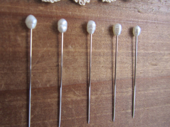 天然バロック淡水パールのまち針 小 5本セット 2枚目の画像