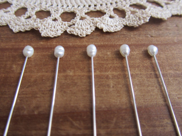 天然バロック淡水パールのまち針 小 5本セット 5枚目の画像