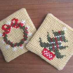 ツヴィスト刺繍のコースター　クリスマスツリー 7枚目の画像