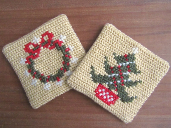 ツヴィスト刺繍のコースター　クリスマスツリー 7枚目の画像