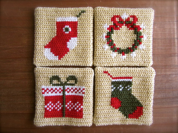 ツヴィスト刺繍のコースター　クリスマスツリー 9枚目の画像