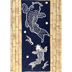 注染手ぬぐい 【夫婦鯉の滝昇り】 喜多屋商店 てぬぐい  鯉のぼり 端午の節句 日本製 縁起良し 紺色 3枚目の画像