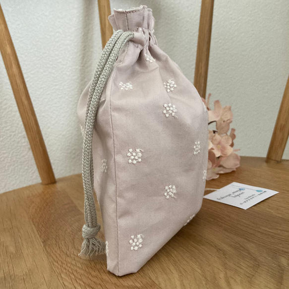【入園・入学グッズSALE】マチ付き巾着袋 アナベル petite<グレイッシュピンク> 4枚目の画像