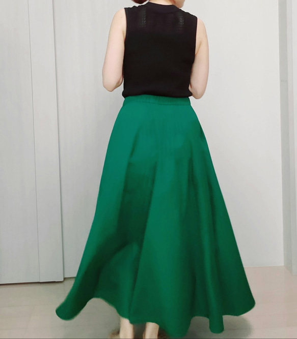 流行のグリーン＊ロングフレアースカート 3枚目の画像