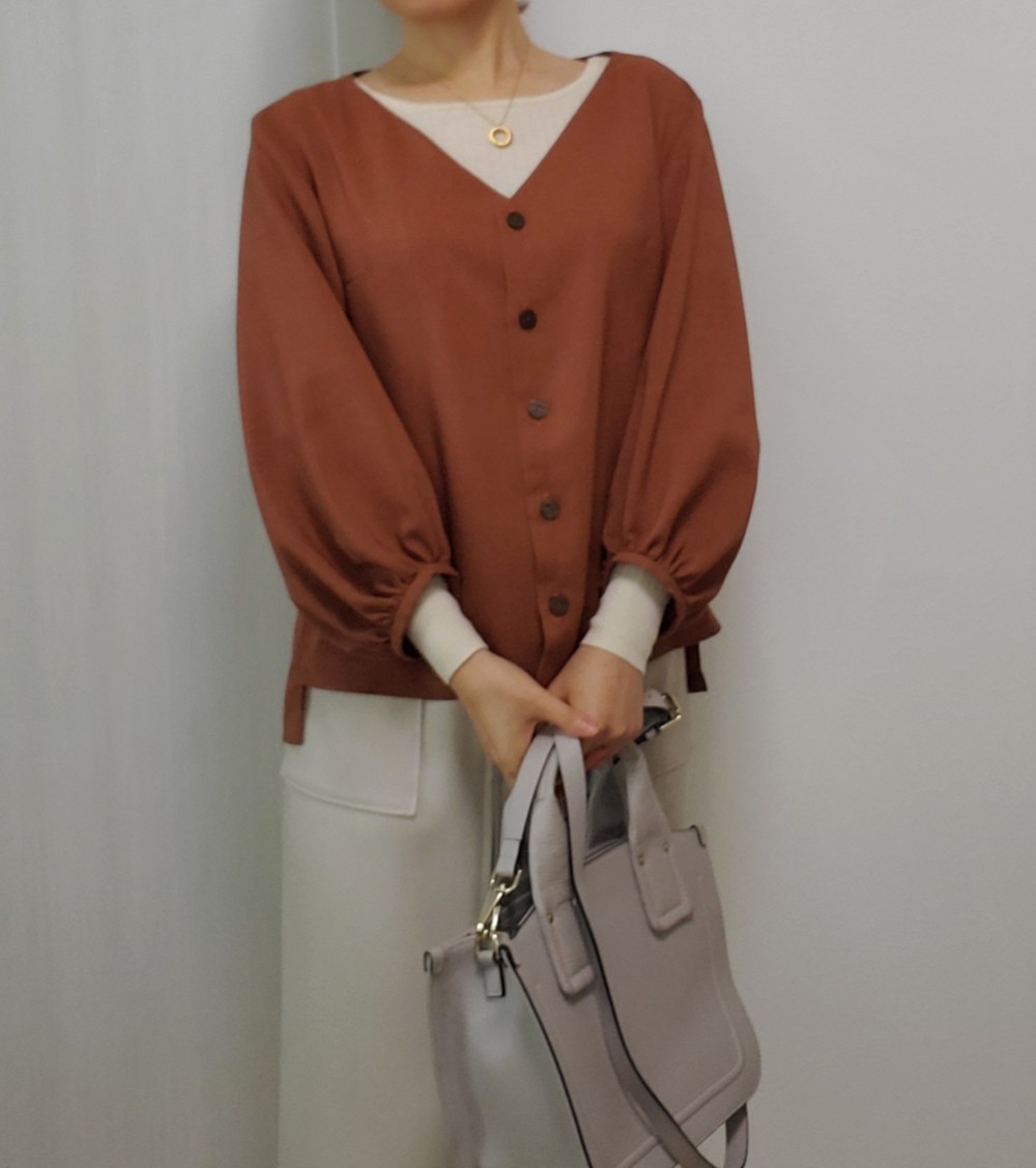 パフスリーブのブラウス＊ブラウン