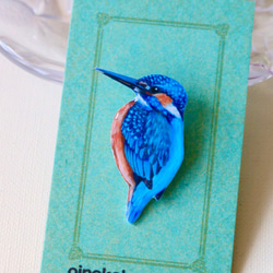 再販】カワセミブローチ 小鳥 青い鳥 野鳥 バード ブローチ レジン