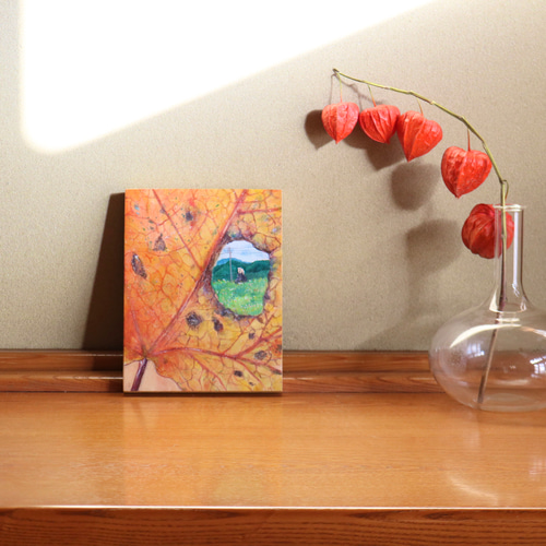 原画『もみじの穴から』絵画 手描き 一点物 壁掛け イラスト 猫 絵