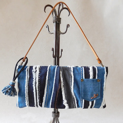 2way♪ブルー Patchwork Denim Clutch Bag 04 2枚目の画像