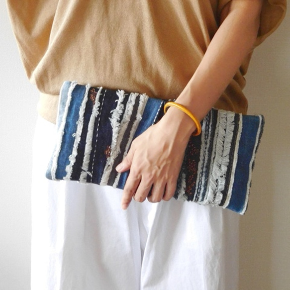 2way♪ブルー Patchwork Denim Clutch Bag 04 3枚目の画像