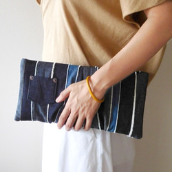 2way♪ブルー Patchwork Denim Clutch Bag No.5 1枚目の画像