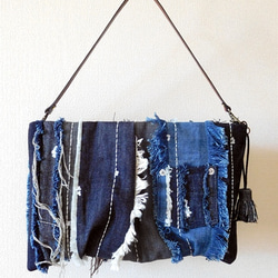 2way♪Patchwork Denim Clutch Bag no.09 ホワイト 2枚目の画像