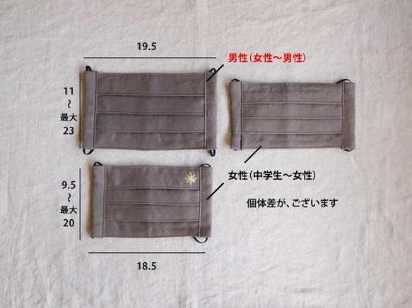 即納◆男性 リネン x wガーゼ プリーツマスク グレイッシュブラウン 5枚目の画像