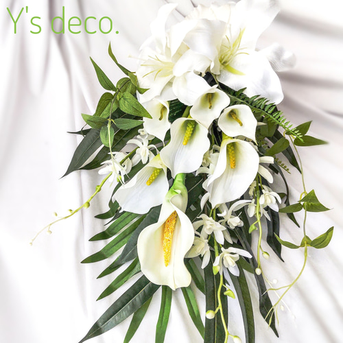 生花に見える】カラー カサブランカ ユリ 白 ウェディングブーケ 造花