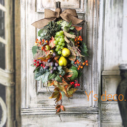 【本物に見える】ハロウィン クリスマス 秋冬 スワッグ  葡萄 マルメロ オリーブ  リース  玄関 5枚目の画像