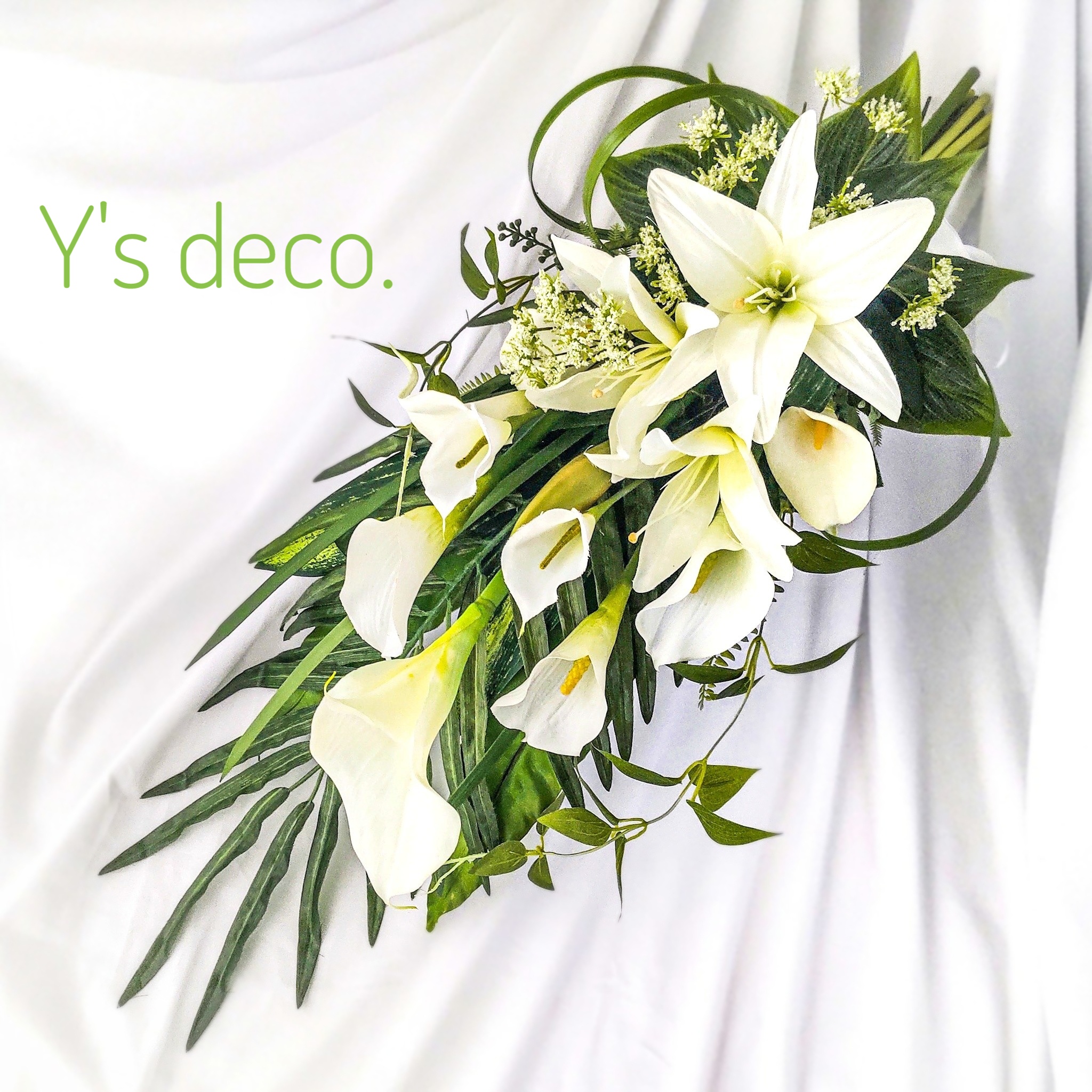 【生花に見える】カラー カサブランカ   ウェディングブーケ  白  造花 ブーケ   ブートニア リゾート婚 人気