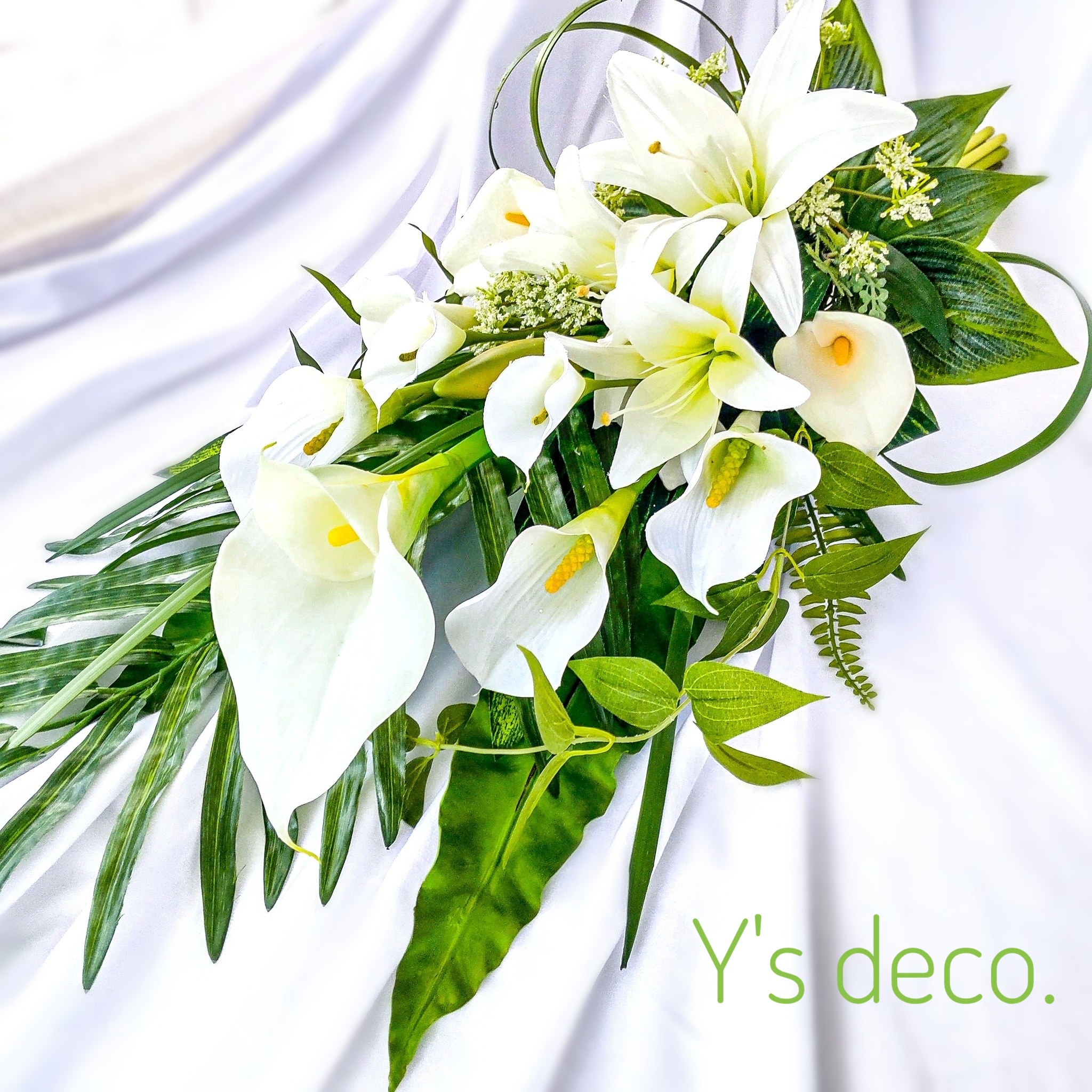 【生花に見える】カラー カサブランカ   ウェディングブーケ  白  造花 ブーケ   ブートニア リゾート婚 人気