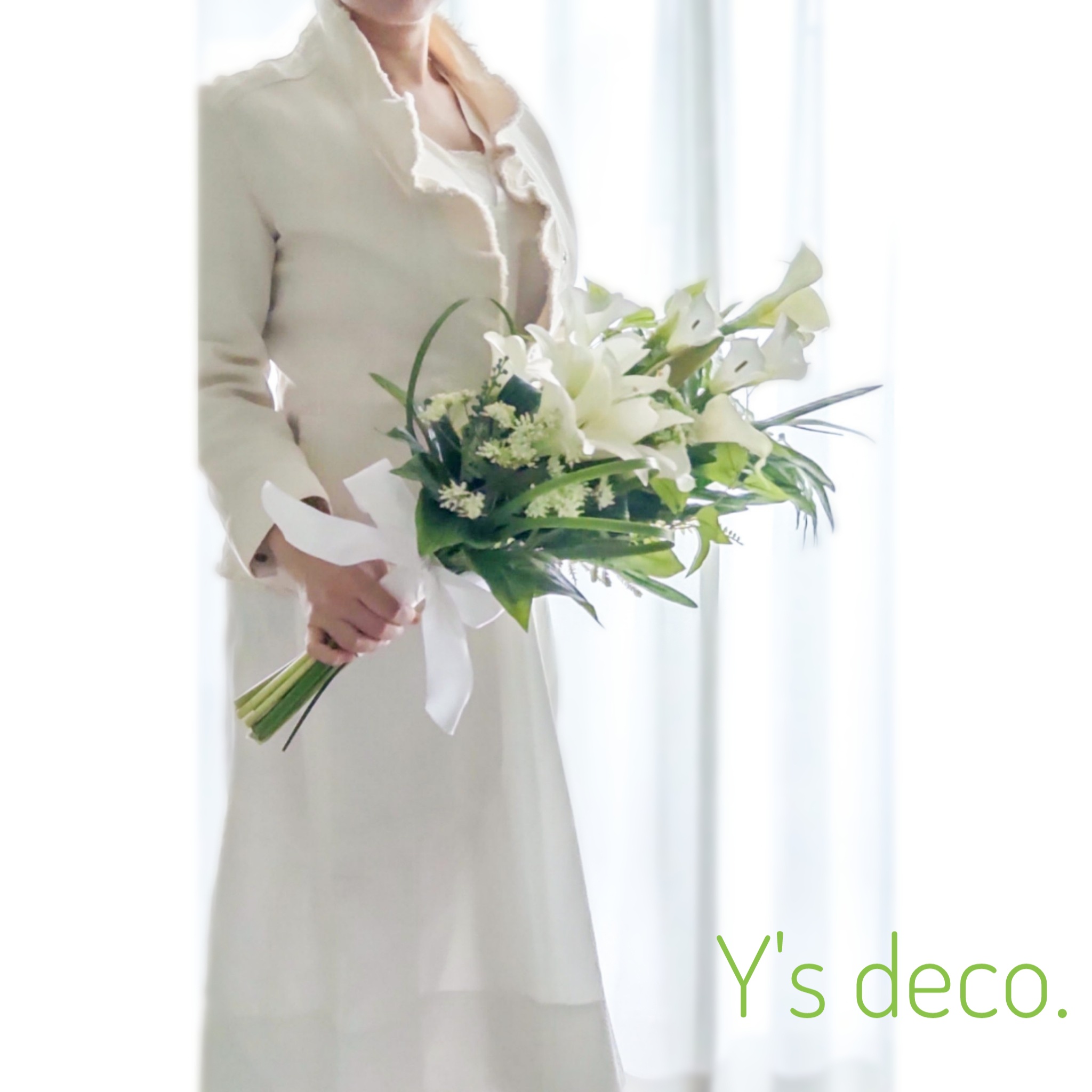 【生花に見える】カラー カサブランカ   ウェディングブーケ  白  造花 ブーケ   ブートニア リゾート婚 人気