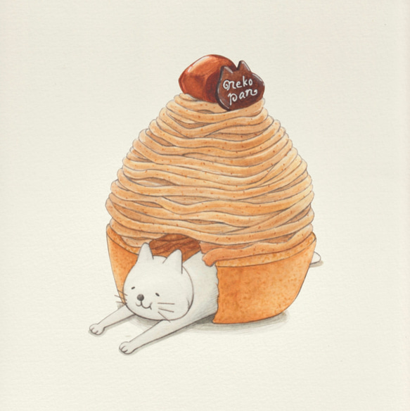 ネコぱんとケーキのパール付きイヤリング　ケーキ屋さんセット 7枚目の画像