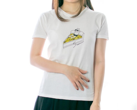 ネコぱん夏のレモンタルトTシャツ　ホワイト　レディース　Lサイズ 3枚目の画像