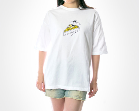 ネコぱん夏のレモンタルト　ビッグTシャツ　ホワイト　ユニセックス（メンズ/レディース）　Mサイズ 4枚目の画像