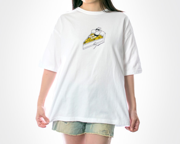 ネコぱん夏のレモンタルト　ビッグTシャツ　ホワイト　ユニセックス（メンズ/レディース）　Mサイズ 5枚目の画像
