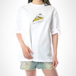 ネコぱん夏のレモンタルト　ビッグTシャツ　ホワイト　ユニセックス（メンズ/レディース）　Mサイズ 6枚目の画像