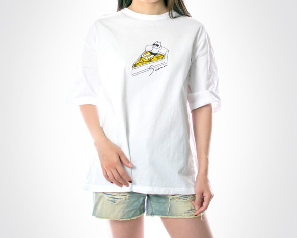 ネコぱん夏のレモンタルト　ビッグTシャツ　ホワイト　ユニセックス（メンズ/レディース）　Mサイズ 6枚目の画像