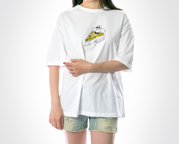 ネコぱん夏のレモンタルト　ビッグTシャツ　ホワイト　ユニセックス（メンズ/レディース）　Mサイズ 7枚目の画像