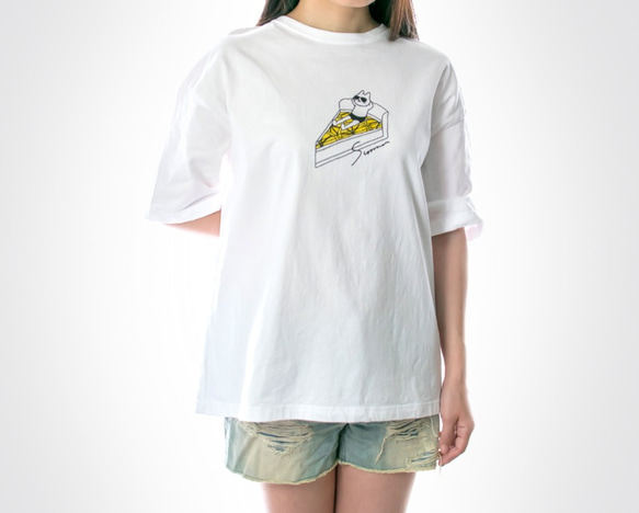 ネコぱん夏のレモンタルト　ビッグTシャツ　ホワイト　ユニセックス（メンズ/レディース）　Sサイズ 2枚目の画像