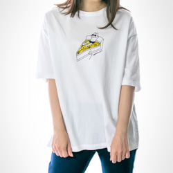 ネコぱん夏のレモンタルト　ビッグTシャツ　ホワイト　ユニセックス（メンズ/レディース）　Sサイズ 8枚目の画像