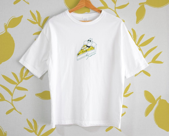 ネコぱん夏のレモンタルト　ビッグTシャツ　ホワイト　ユニセックス（メンズ/レディース）　Sサイズ 11枚目の画像