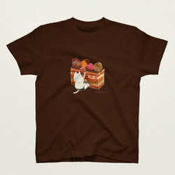 オペラケーキとネコぱんのTシャツ ブラウン レディースMサイズ【短期発送】 6枚目の画像