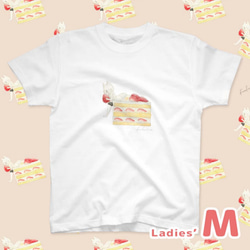 ショートケーキとネコぱんのTシャツ ホワイト 白 レディースMサイズ【短期発送】 5枚目の画像