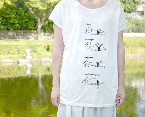 【SALE】Lサイズ のんびりネコぱん ゆったりドルマンTシャツ ホワイト 6枚目の画像