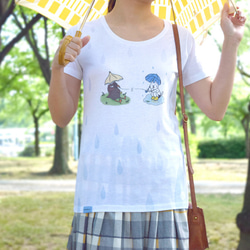 ネコぱん しずく模様の雨のち晴れTシャツ レディースLサイズ 3枚目の画像